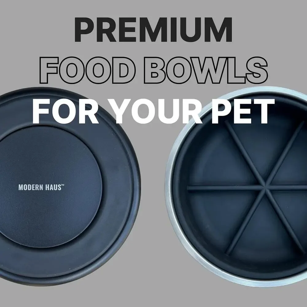 Modern Haus - Slow Feeder Pet Bowl, 32oz (4 Cups) with Removable Insert Black